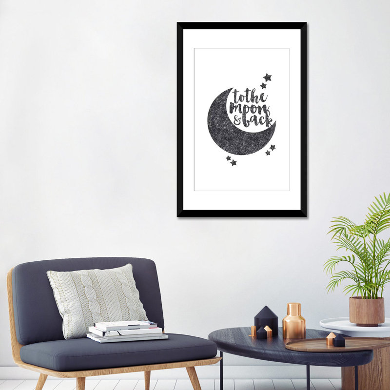 «To the Moon and Back», impression sur toile tendue, H 32 po x l 24 po x P 1 po, Papier d'art encadré noir, Blanc