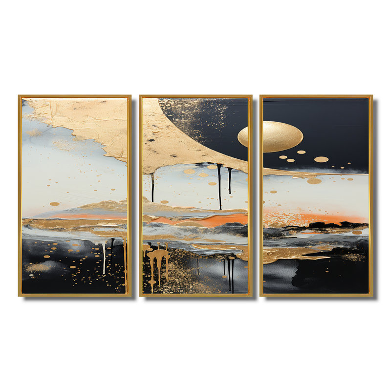 Adley - ensemble d'art mural paysage abstrait, Cadre flottant doré, H 40 po x l 60 po x P 1 po