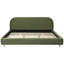 Cadre de lit California King Size capitonné avec revêtement en velours et tête de lit épaisse au design incurvé, pieds en bois massif, vert olive
