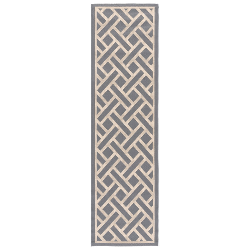 Arneshia Geometric Power Loom Anthracite/Light Beige Area Indoor/Outdoor Area Rug, Runner 2'3" x 8'