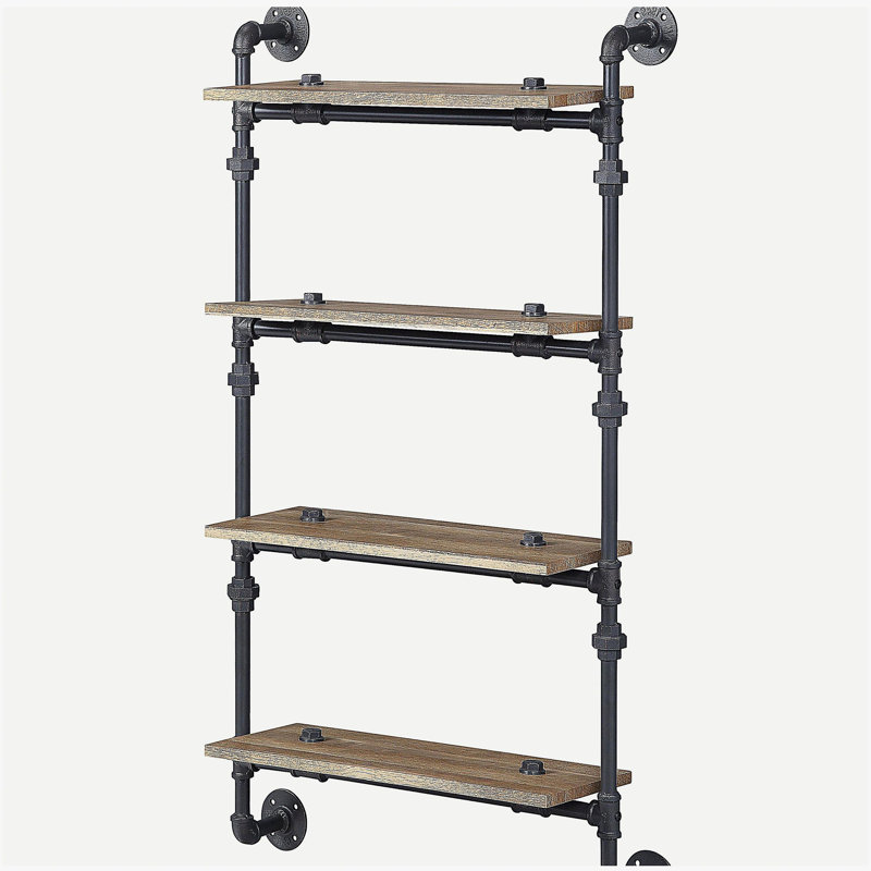 Oak and beach black rectangular four-layer shelf