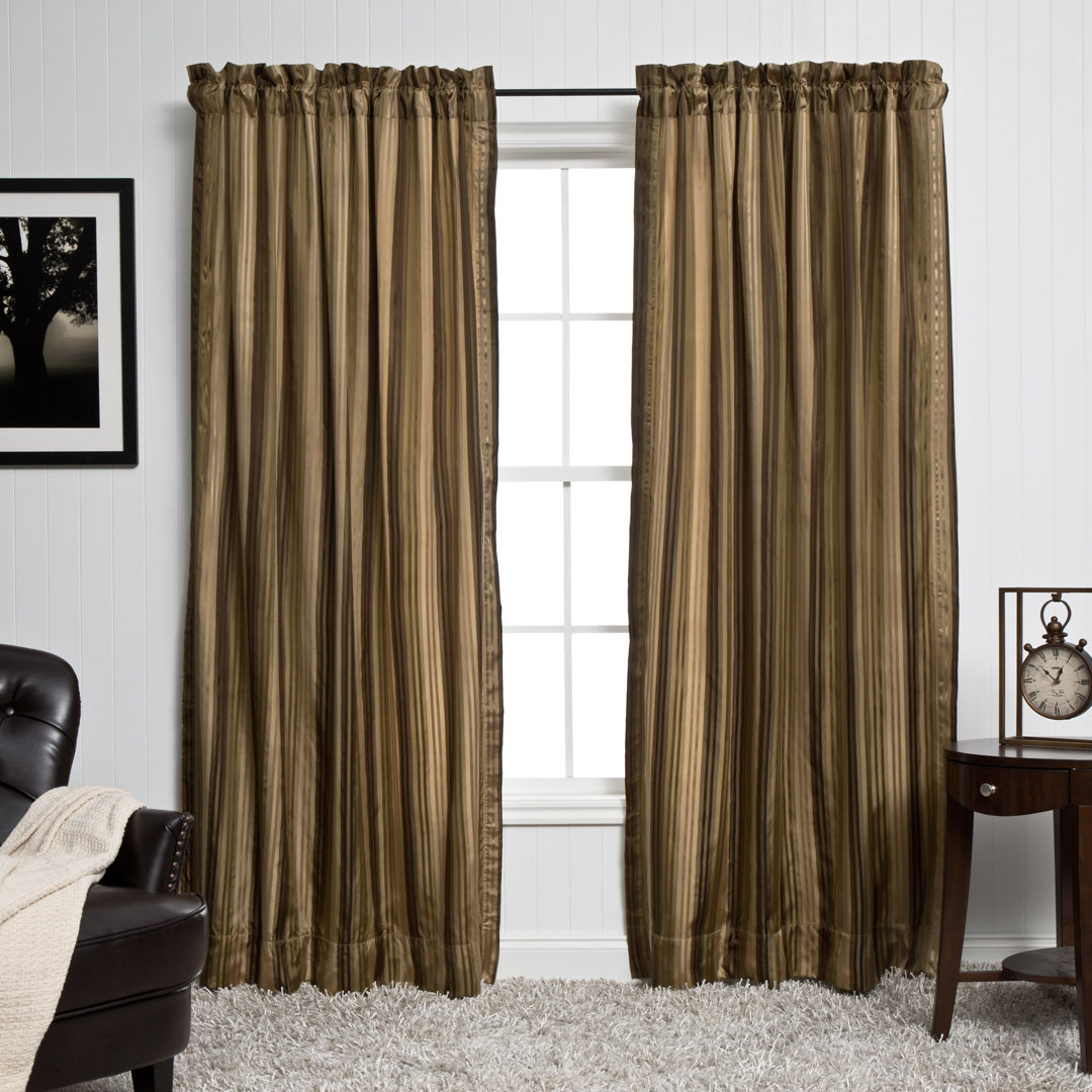 Luxurious Silk Striped Room Darkening Rod Pocket Curtain Panels Everly Quinn Curtain 
