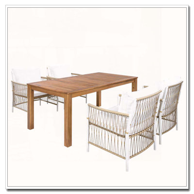 Ensemble de table de salle à manger en bois pour patio de 5 pièces, table rectangulaire d'extérieur de L 67 po avec 4 fauteuils en rotin