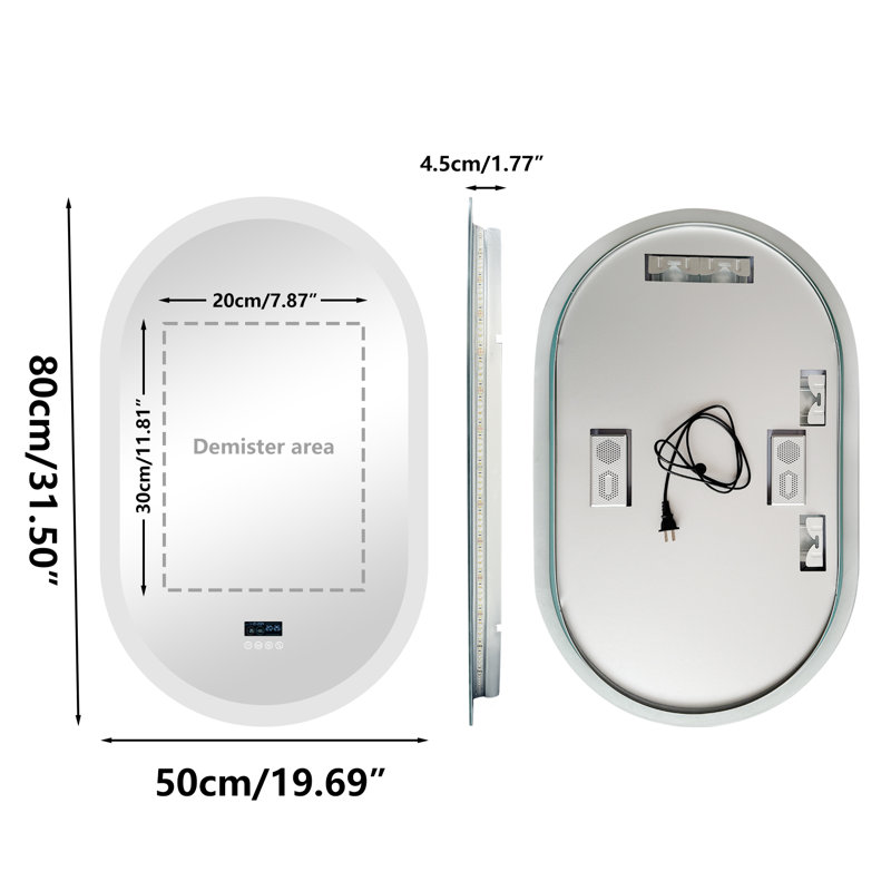 Oval Bathroom Mirror With Led Lights And Built-in Bluetooth Speaker, Time Temperature Display Unit - Smart Lighted Vanity Makeup Wall Mounted Mirrors - 3 Lights Setting Anti-fog Dimmable Ip56