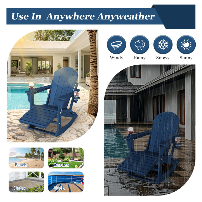 Aunika High Density Polyethylene Multifunctional Folding Adirondack Chair(Set Of 2), Navy