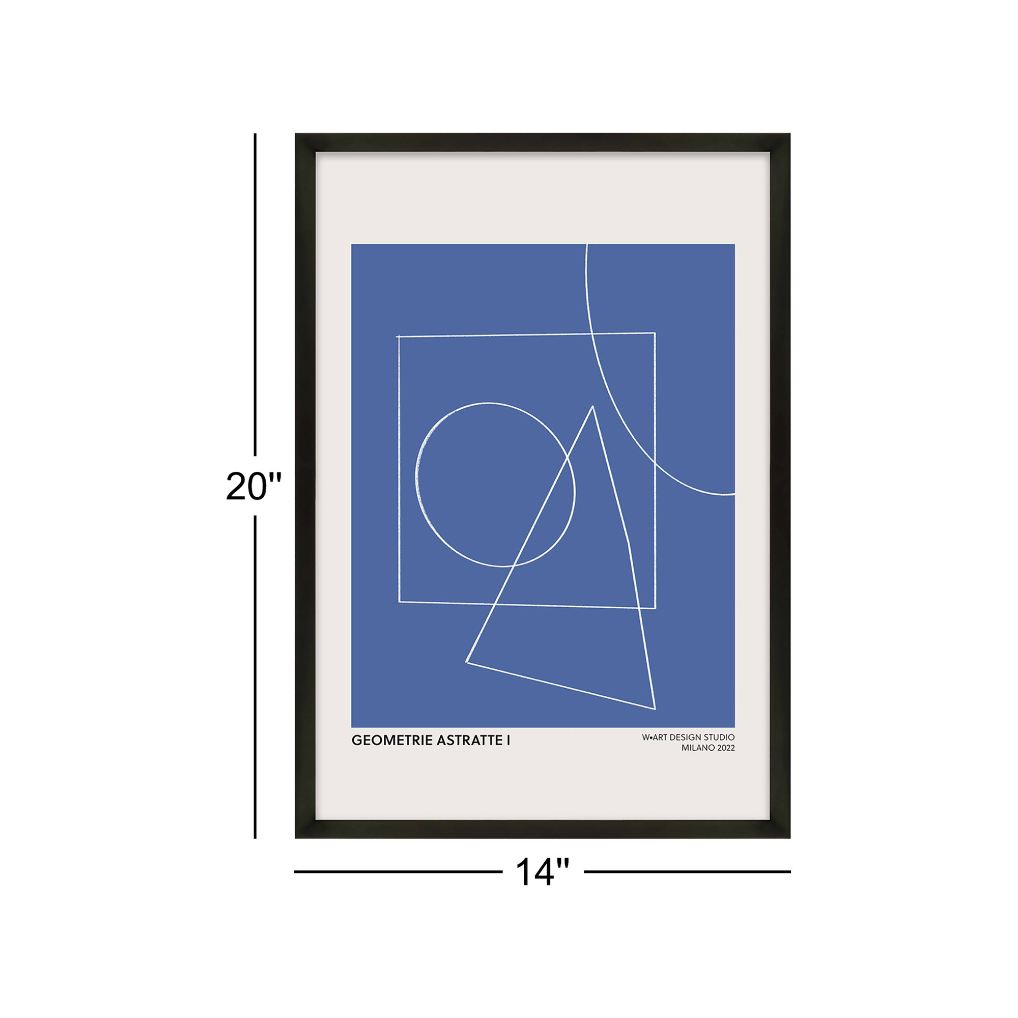 Geometric Abstraction In Blue by Romina Gadler, 20" H x 14" W x 1.25"D, Black