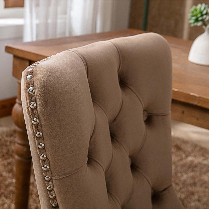 Accent Armless Kitchen Chairs With Channel Tufting, Side Chairs, Set Of 2, Khaki Velvet