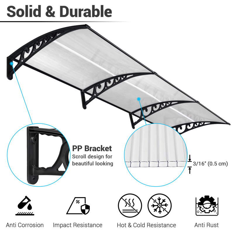 Yescom 38'' W x 9.8'' D Plastic Cover Retractable Patio Awning, White