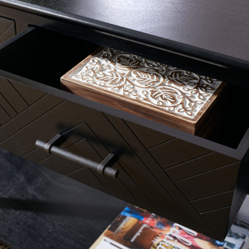 Stylish Chupp 47.3'' Console Table –Solid Wood Top with Storage Drawers, Turned Legs & Display Shelf, Black