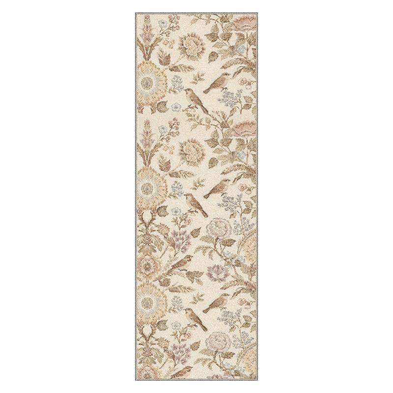 Aura Floral Machine Washable Beige Indoor Area Rug with Non-Slip Backing, Runner 2'6" x 8'