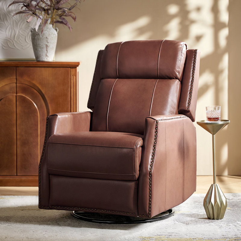 Elimelec Genuine Leather Manual Swivel Recliner, Brown