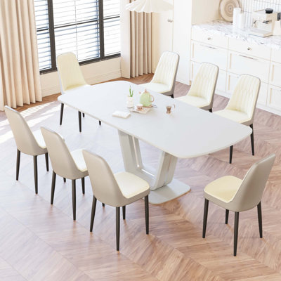Ensemble de table de salle à manger extensible avec chaises en cuir PU de style moderne pour la cuisine et le salon