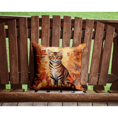 Toyger Cat in Fall Leaves Throw Pillow