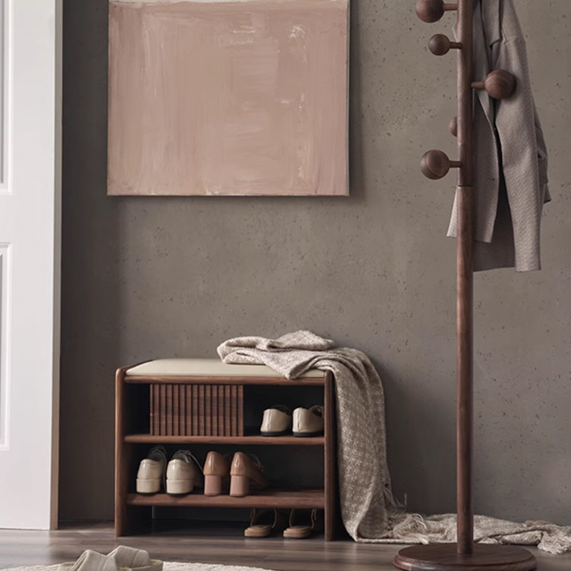 Solid wood double-layer shoe-changing stool