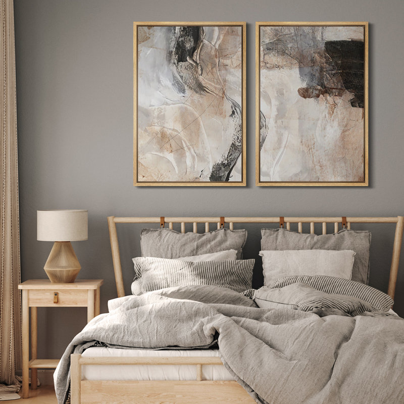 Grunge Abstract Paint Stroke Effect Organic Modern Artwork On Canvas 2 Pieces Print Wall Art, 24" H x 16" W, Brown
