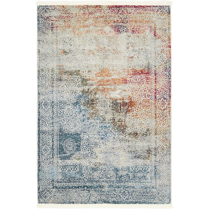 Tapis oriental crème / bleu Mulvihill, Rectangle 4 pi 3 po x 6 pi