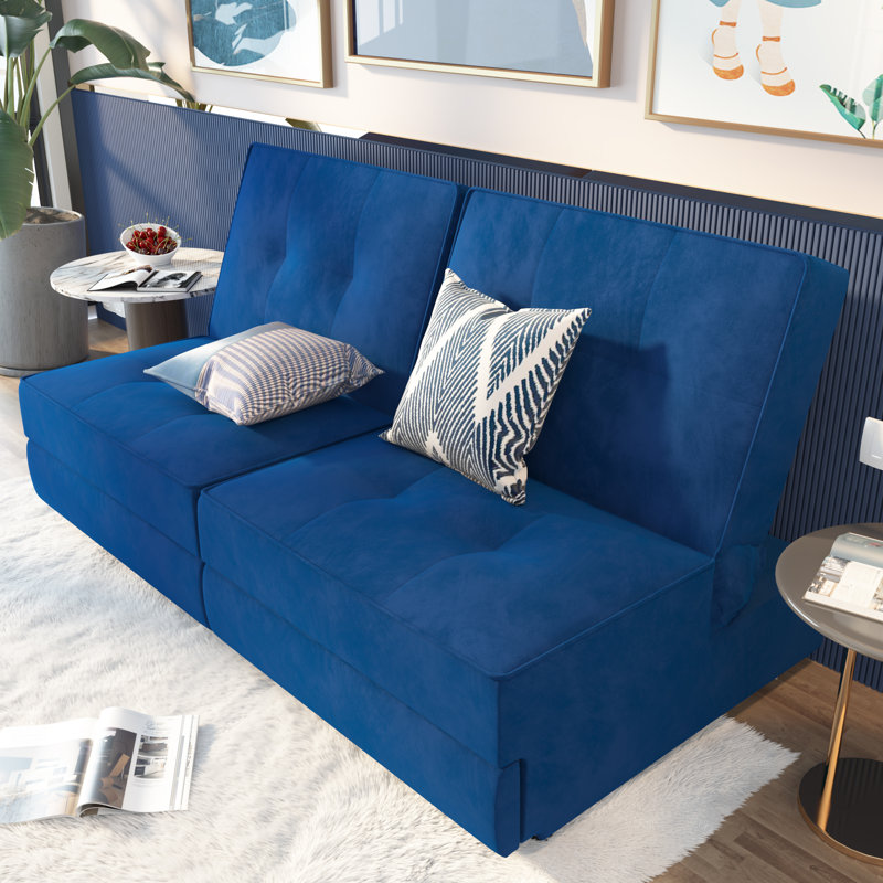 Barboaz 63.78'' Armless Reclining Loveseat, Blue Revolution Performance Fabrics