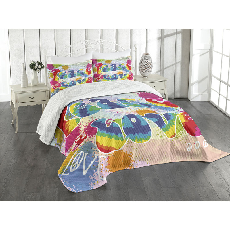Ambesonne 70s Party Multicolor Queen Bedspread Set
