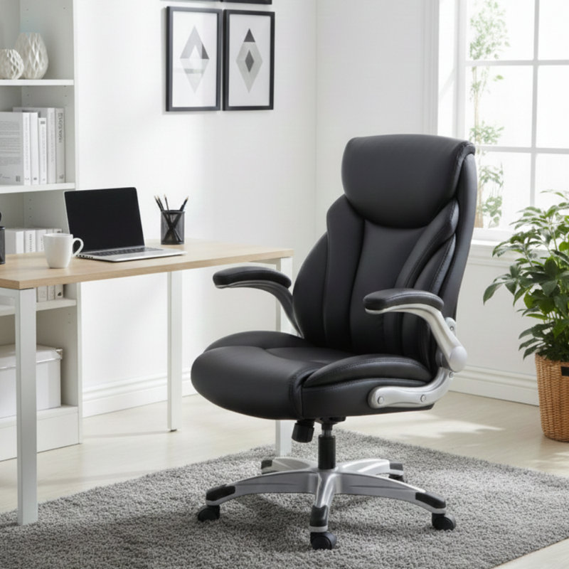 Nouhaus Big and Tall Desk Office Chair with Lumbar Support, High Back PU Leather Ergonomic Office Chair, Executive Desk Chair Computer Chairs with Adjustable Flip-up Armrests, Black