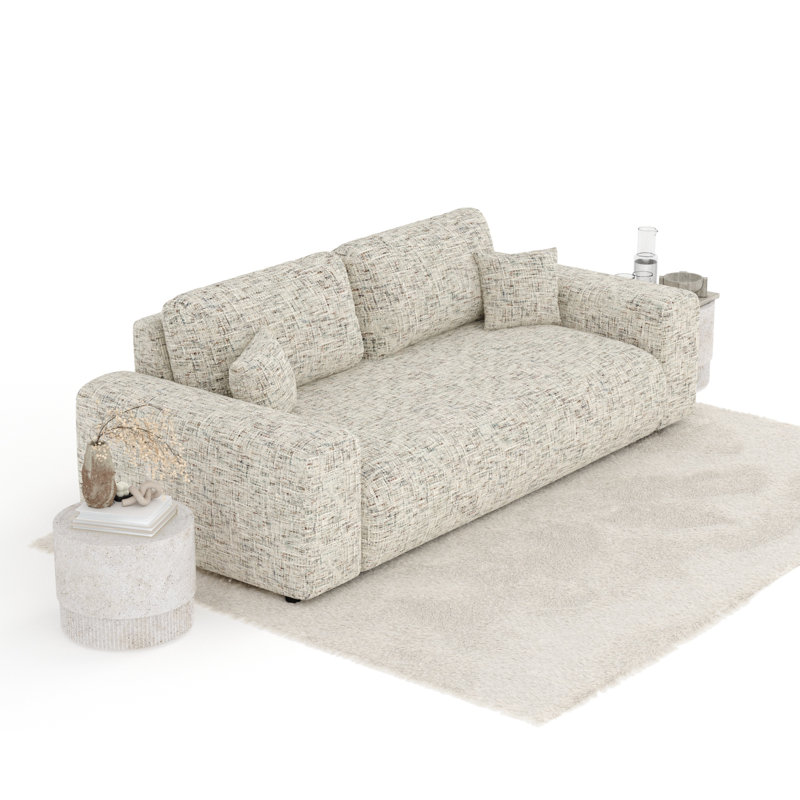 Three-seater square arm sofa, Beige Canvas