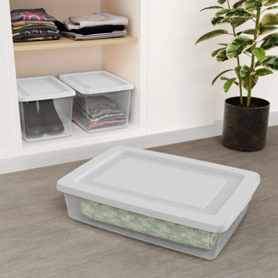 Sterilite 20Qt Storage Boxes, Clear Plastic Containers with Lid, Set of 6, White