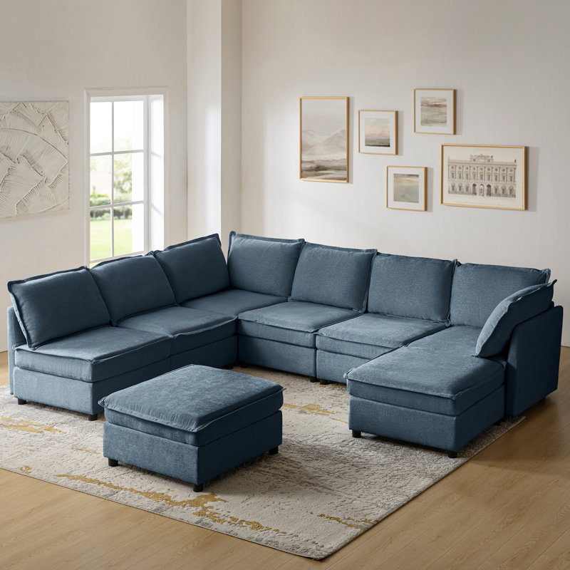 Talani Modern 323cm W 8 Seater Modular Corner Sofas with Hidden Storage, Blue