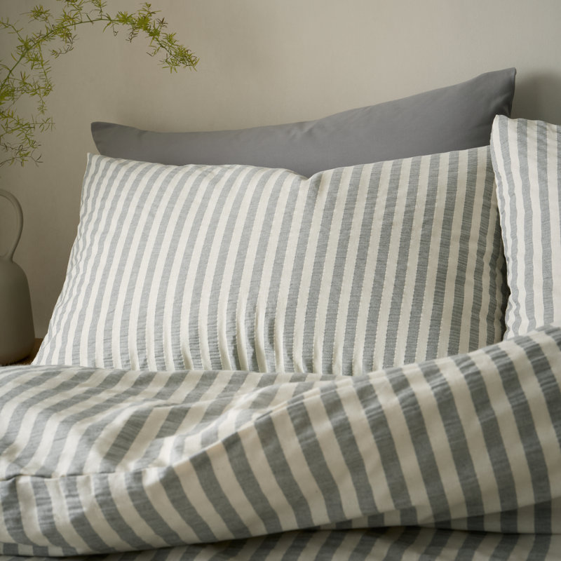 Cotton Rich Woven Stripe Cotton Blend Striped Duvet Cover Set, Grey, King