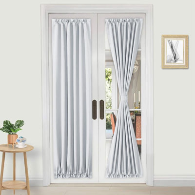 1 Panel French Door Curtains Rod Pocket Thermal Blackout Curtain with Tieback for Doors with Glass Window, Kitchen and Patio Doors for Privacy