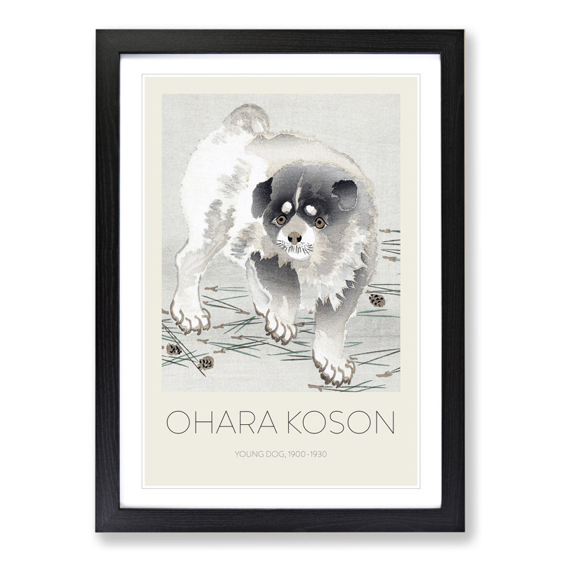 Young Dog Print by Ohara Koson - Picture Frame Painting, Black, 48cm H x 36cm W x 2cm D