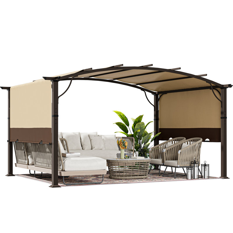 Aluminum Pergola with Canopy, Brown Canopy/Brown Frame, 92.10" H x 157.50" W x 118.10" D