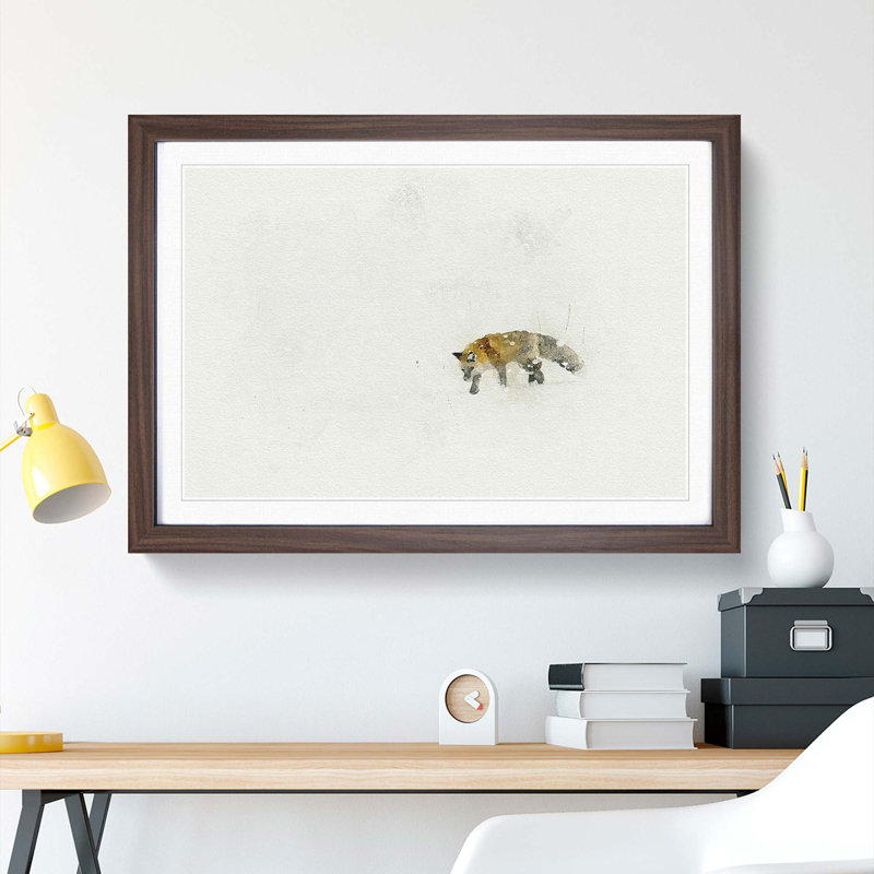 Red Fox Prowling in Wyoming in Abstract - Picture Frame Graphic Art Print, 62cm H x 87cm W x 2cm D, Walnut Framed