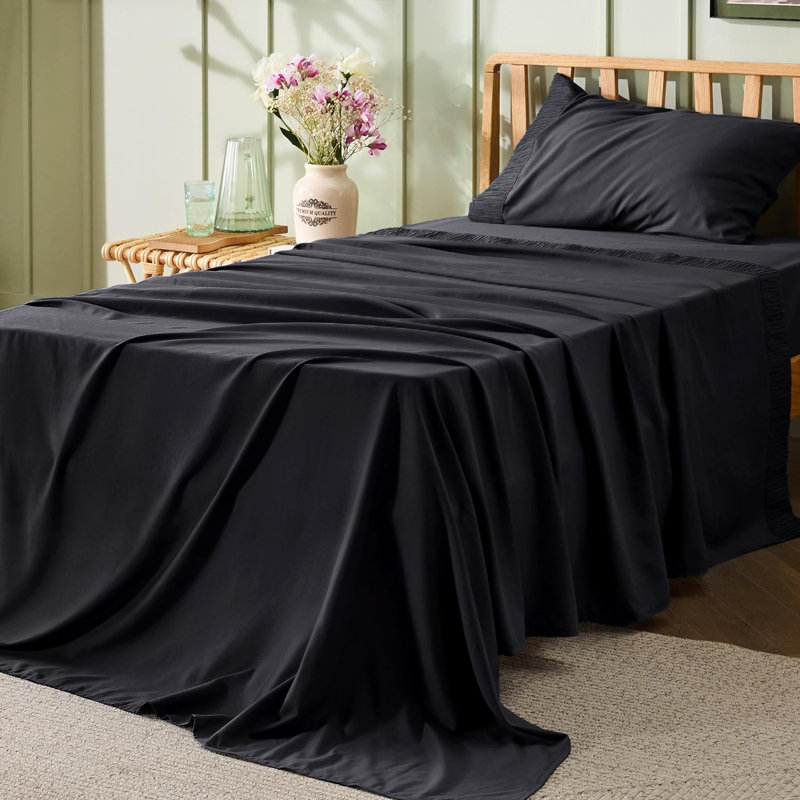 Ensemble de draps en microfibre de polyester pour literie Hotel, Grand lit , Noir