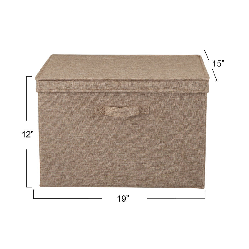 Latte Linen Wide Collapsible Storage Box with Lid, Set of 2