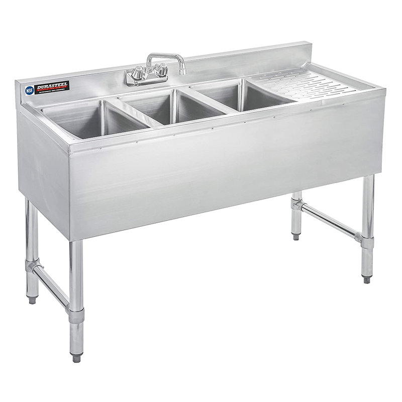 Évier de bar commercial à triple cuve avec égouttoir à droite - format de cuve 10 po x 14 po x 10 po - Certifié NSF