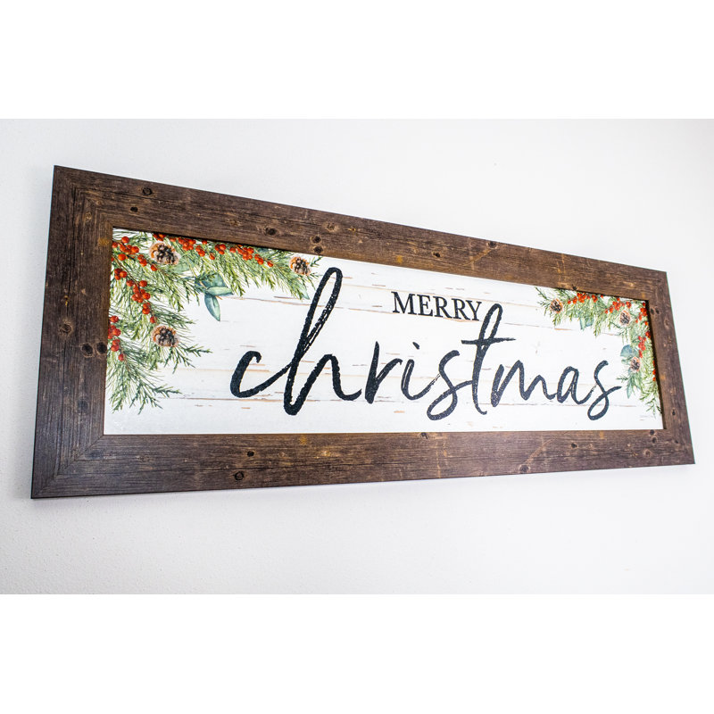 «Merry Christmas Sign Evergreen Winter», art encadré, Marron