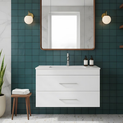 White Gloss Wall-Mounted Bathroom Vanity