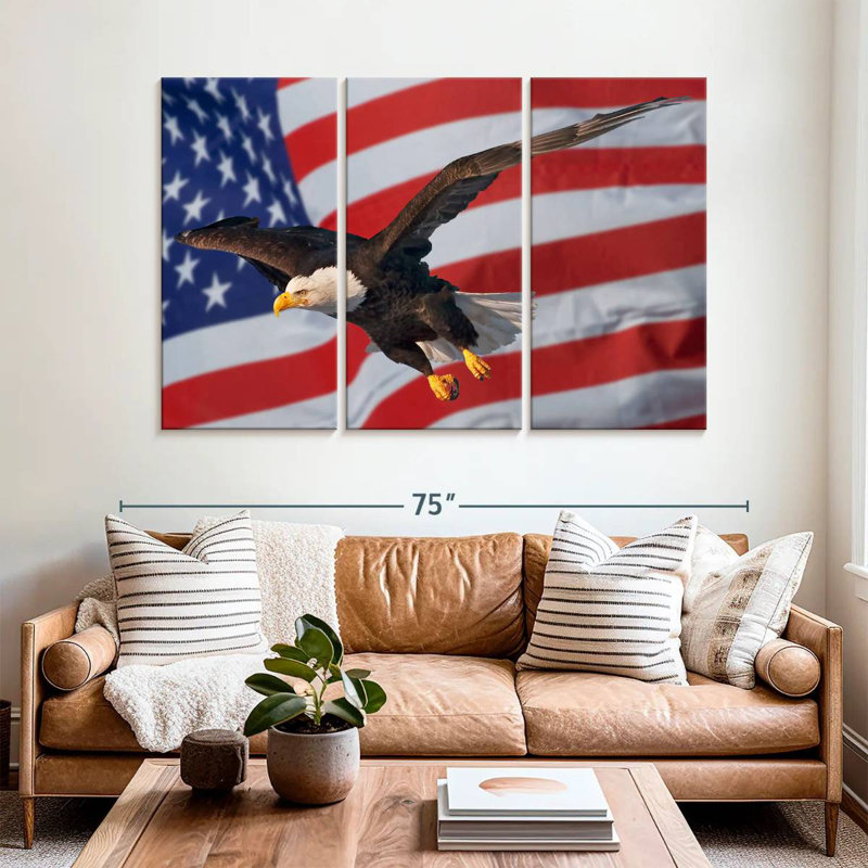 Lelar US Flag And Flying Bald Eagle, 42" H x 65" W