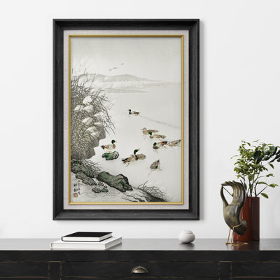 Ducks Swimming by Riverside Artwork, Serene Landscape Pictures, Framed Canvas Giclee Print Wall Art