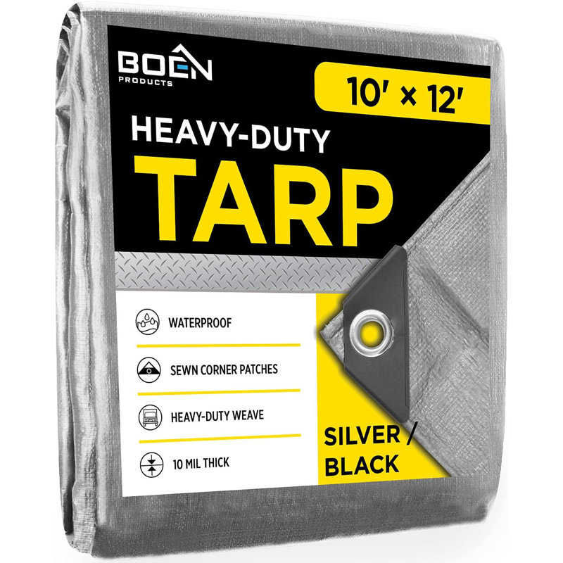 10' x 12' Heavy-Duty Silver and Black Polyethylene Tarp