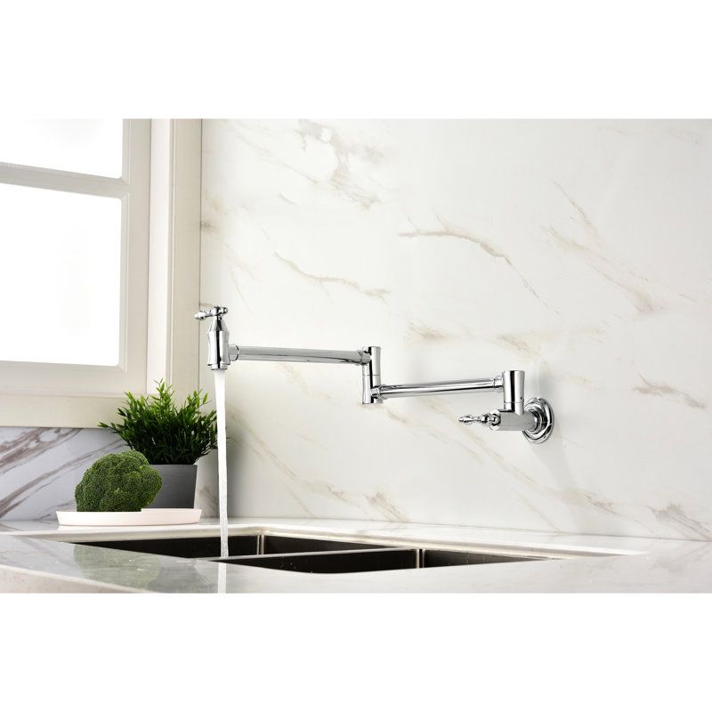 Pot Filler Faucet Wall Mount - Brass With Finish, Arm For Effortless Filling Process, Double Handles To Manage Water Flow Smoothly, Treatment Mounted, Simple Operation, Control Rate, And