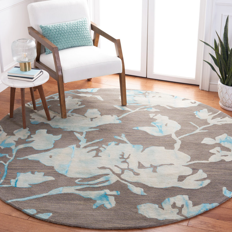 Tapis floral en laine touffeté à la main Coleman, Rond 7 pi