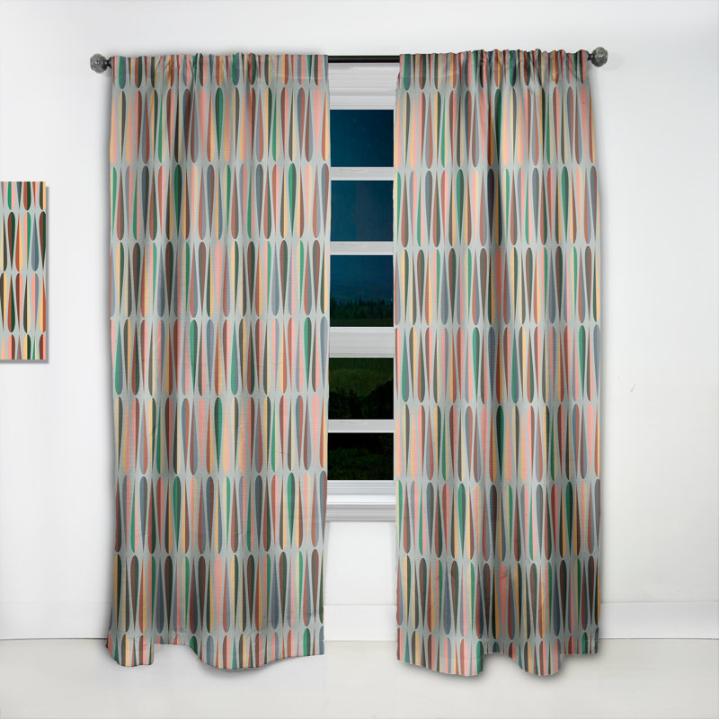 Retro Abstract Drops V - Mid-Century Curtain - Velvet Room darkening - 1 panel, 52"W x 90"L, Teal