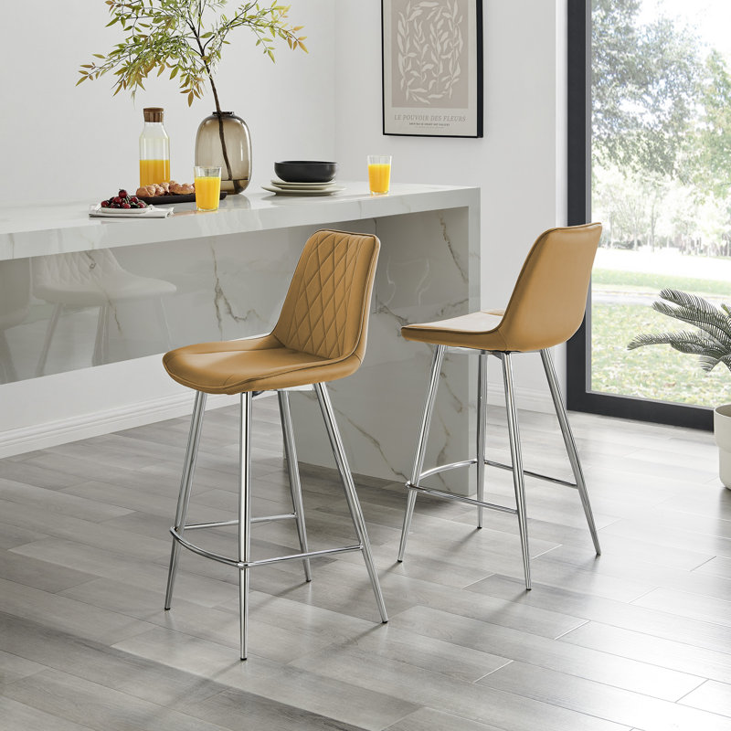 Tabouret de bar en velours Simsbury, Argent argent, Jaune