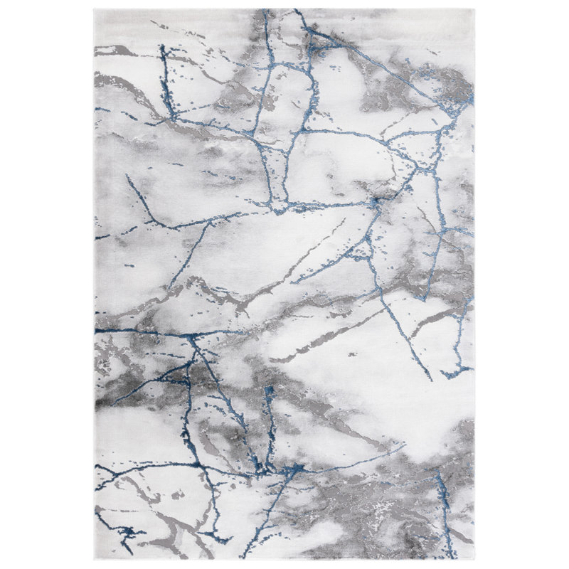 John-Paul Craft Performance Abstract Rug, Rectangle 8' x 10', Ivory Gray/Blue