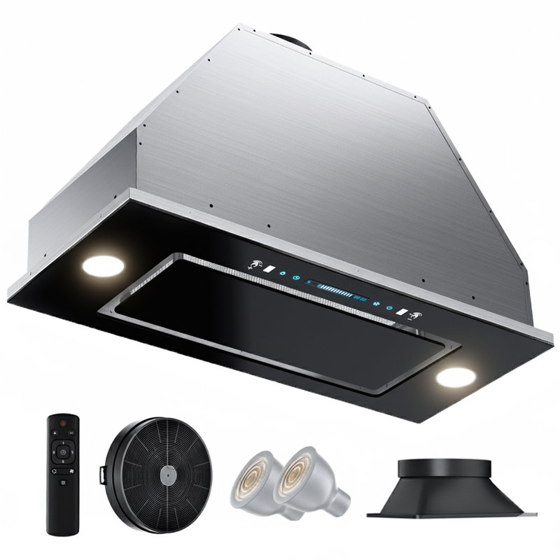 36 In. 400CFM Convertible Ductless To Ducted Insert Range Hood In Stainless Steel With LED Lights And Washable Filter, Black