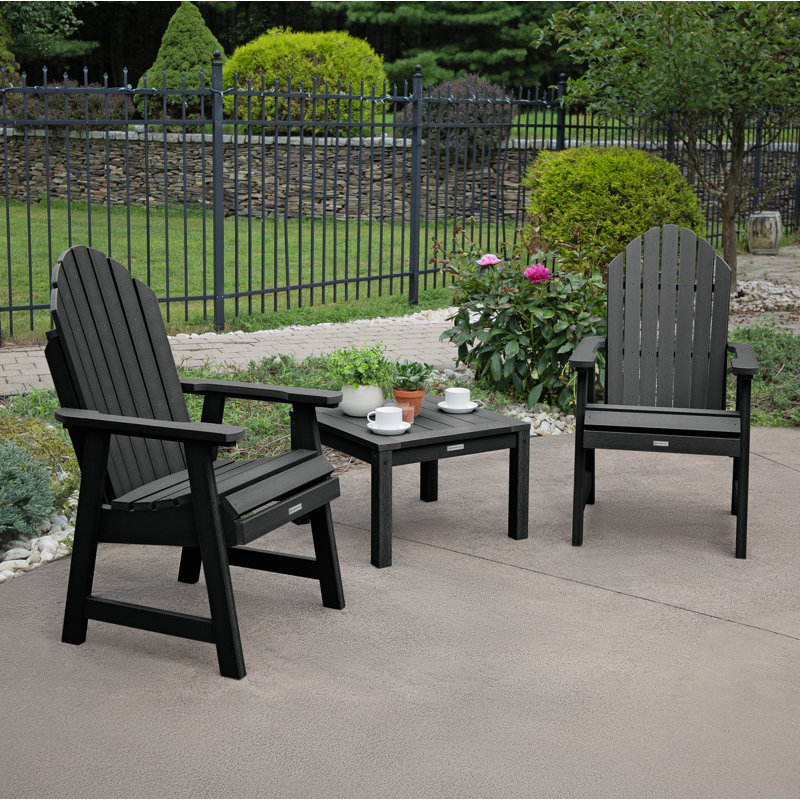 Anette Outdoor Adirondack Chair With Table, Black