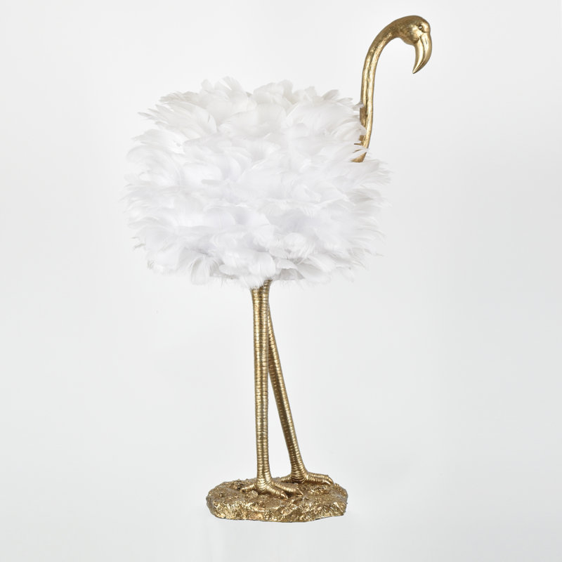 29.5" Gold Resin Flamingo Table Lamp with faux feather Shade