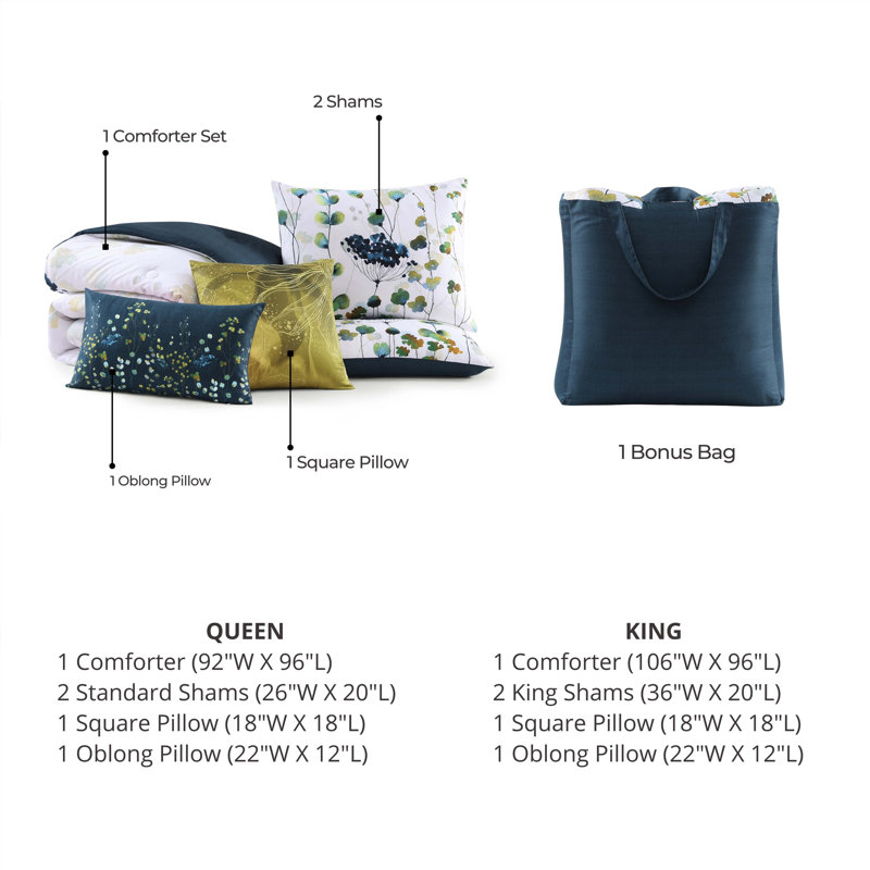 Bebejan Abstract Vines 5 Piece Reversible Comforter Set, Queen Comforter + 4 Additional Pieces