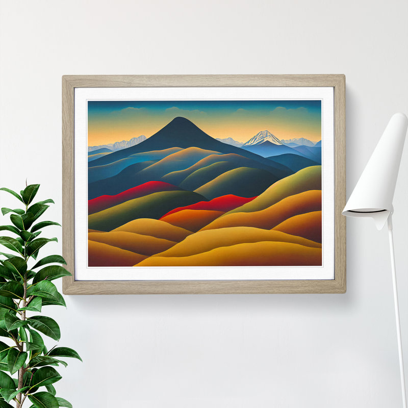 Wondrous Mountain Sunrise - Single Picture Frame Painting, 46cm H x 64cm W x 2cm D, Oak
