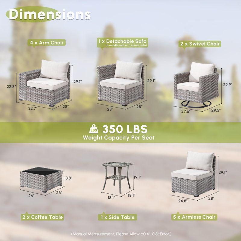 12 - Person Patio Furniture Set with Swivel Rocking Chairs, Outdoor Wicker Rattan Sectional Seating Group with Cushions, All Weather Sofa Conversation Set with Table for Garden Backyard